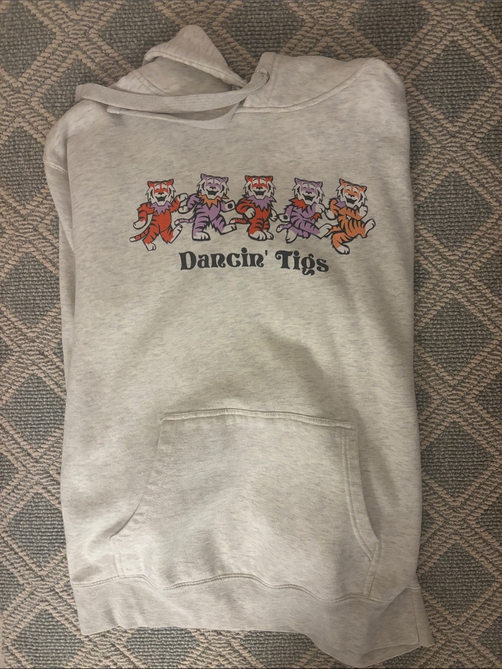 Clemson Dancin' Tigs Graphic Hoodie - Light Gray with Colorful Tigers